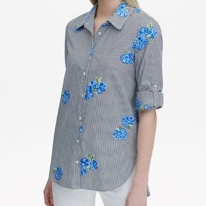 Calvin Klein Floral Embroidered striped top